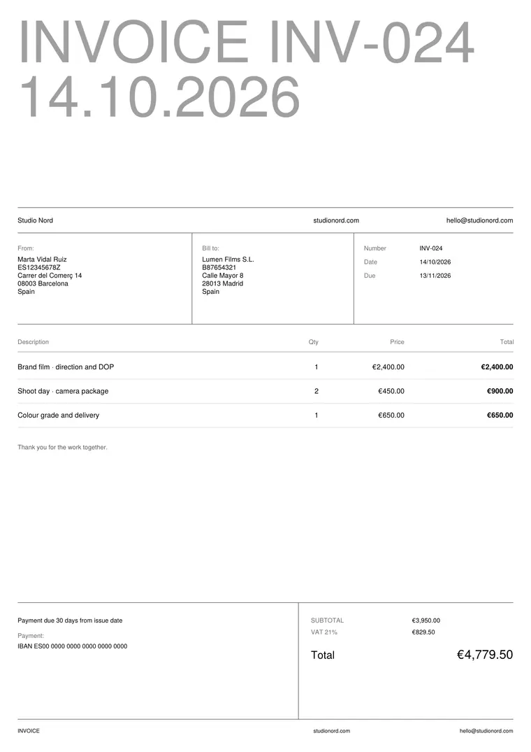 Invoice in the Grid design